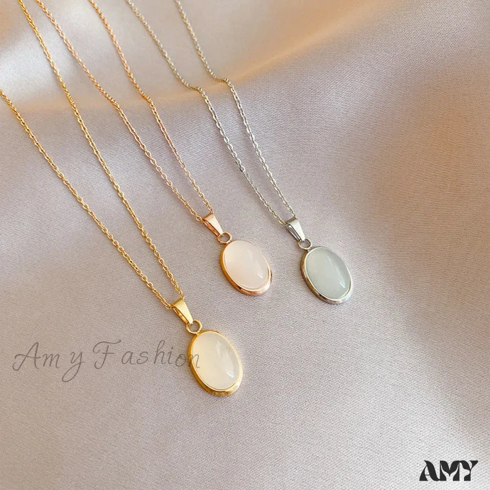 Amy Fashion - Simple Fashion Opal Stone 18K Gold Necklace