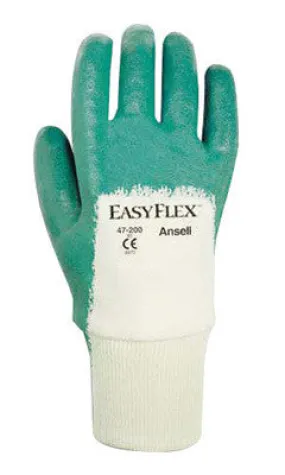 Ansell Size 7 Easy Flex Light Duty Multi-Purpose Cut And Abrasion Resistant White And Green Nitrile Palm Coated Work Gloves With Cotton Knit Liner And Knit Wrist