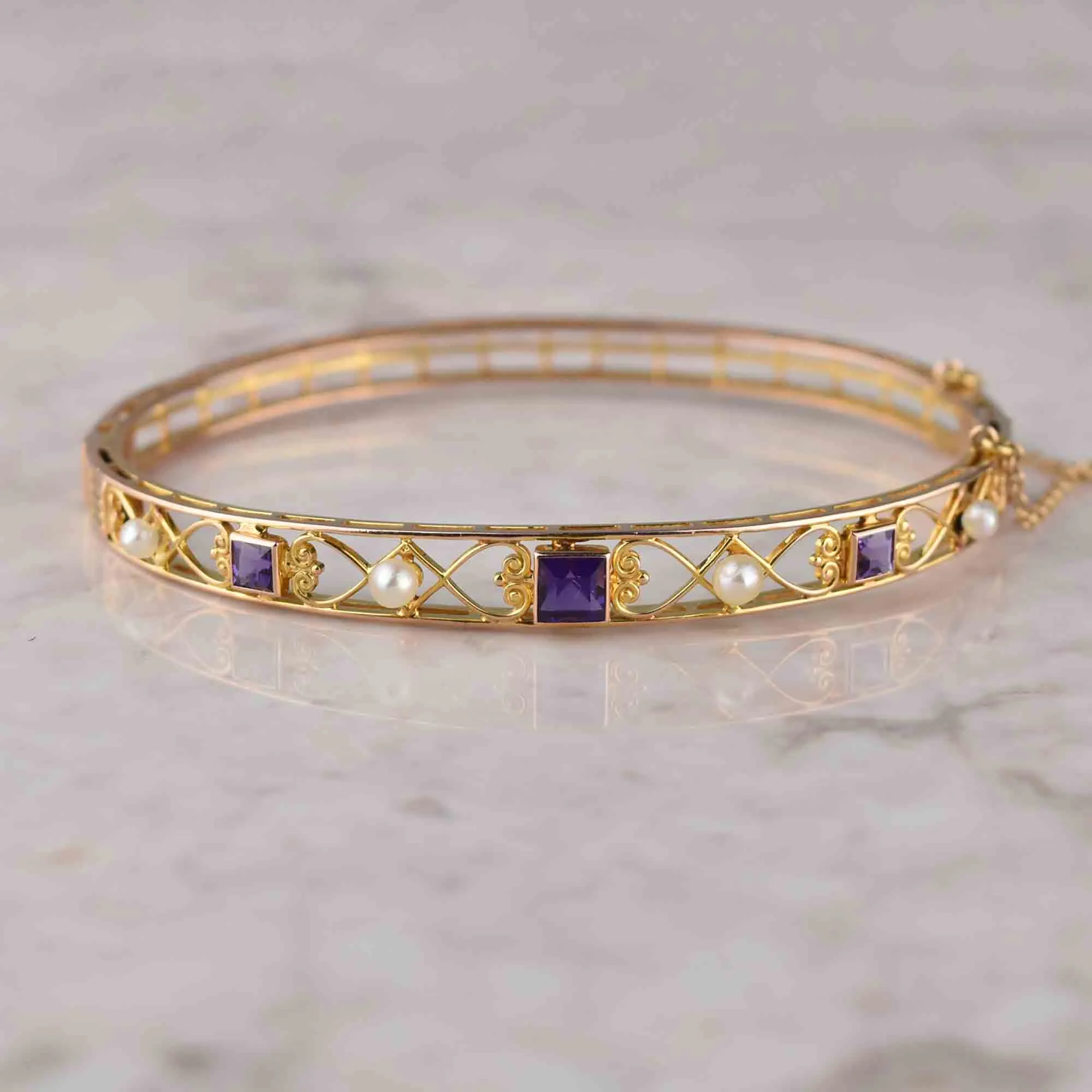 Antique Victorian 14K Gold Pearl Amethyst Bracelet