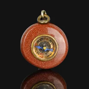 Antique Victorian Goldstone Working Compass Fob Pendant