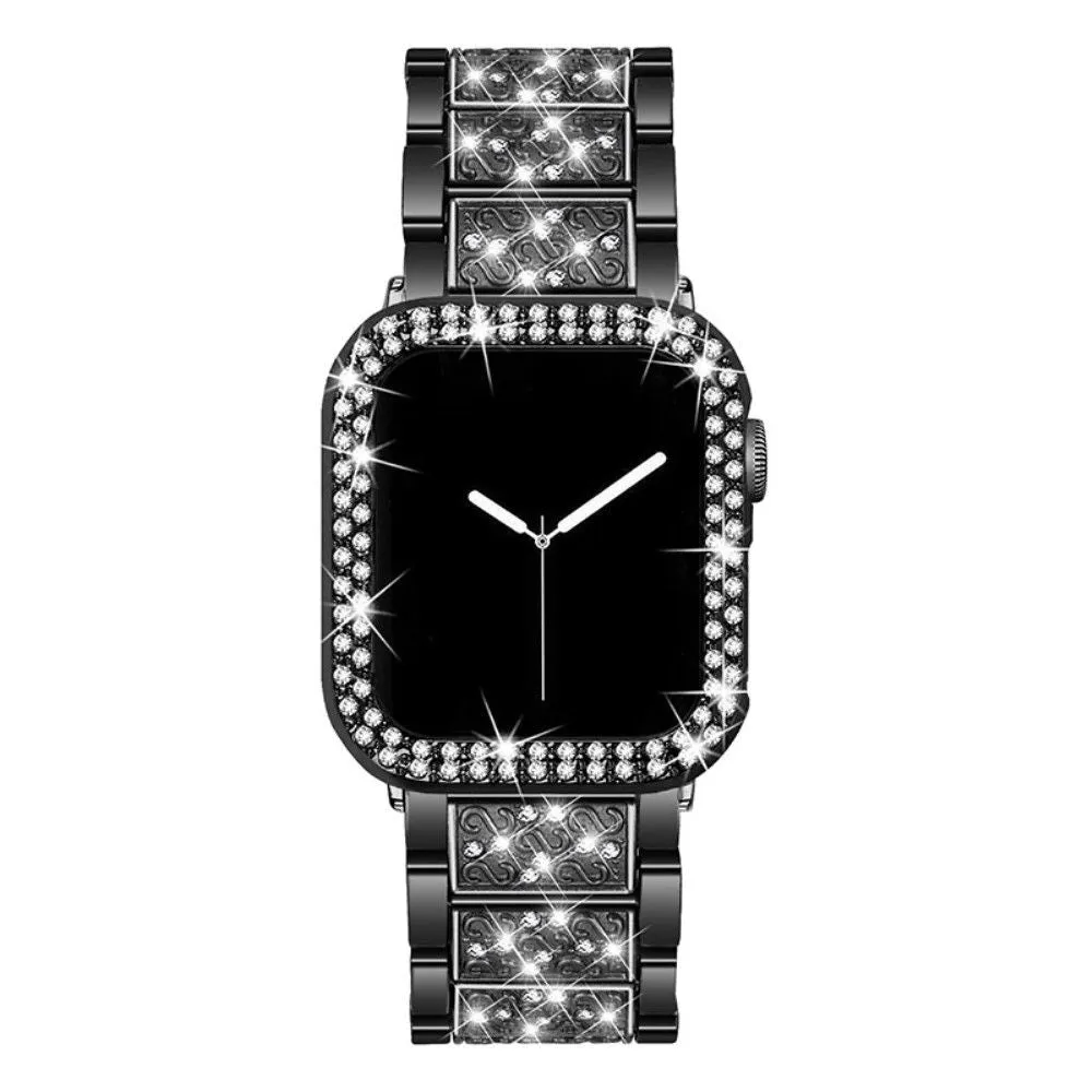 Apple Watch 40mm 3 bead rhinestone décor watch strap with cover - Black