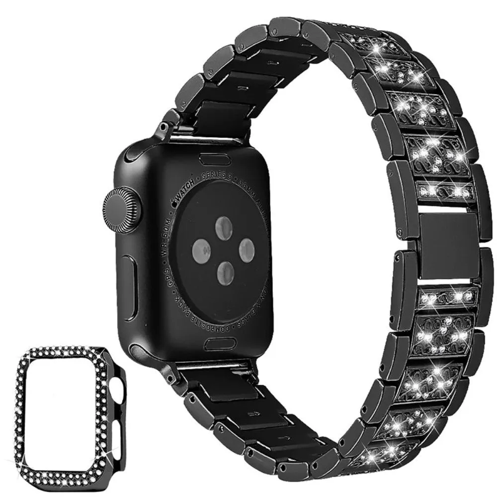 Apple Watch 40mm 3 bead rhinestone décor watch strap with cover - Black