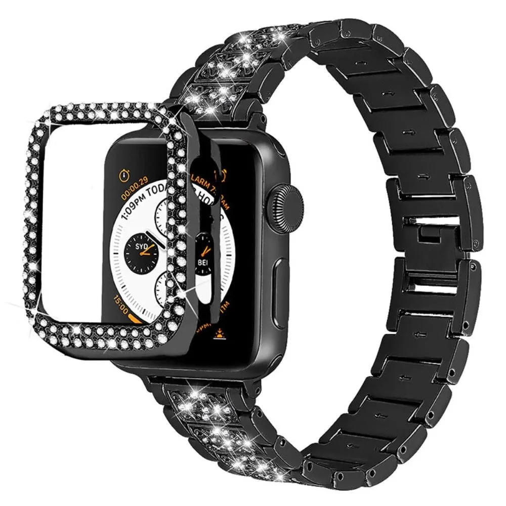 Apple Watch 40mm 3 bead rhinestone décor watch strap with cover - Black