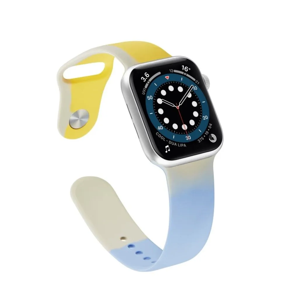 Apple Watch 40mm contrast color silicone watch strap - Yellow / White / Blue / Size: L