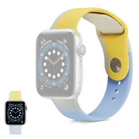 Apple Watch 40mm contrast color silicone watch strap - Yellow / White / Blue / Size: L