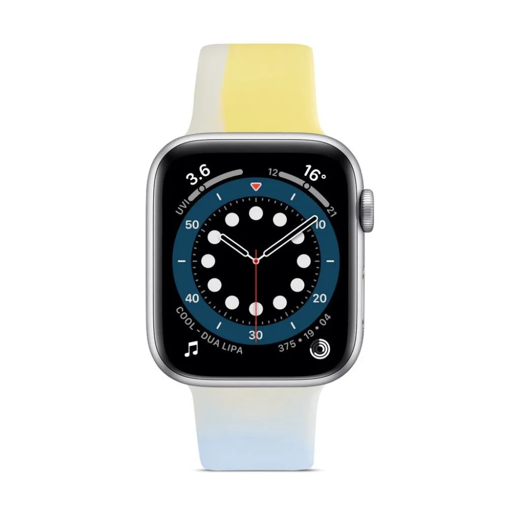 Apple Watch 40mm contrast color silicone watch strap - Yellow / White / Blue / Size: L