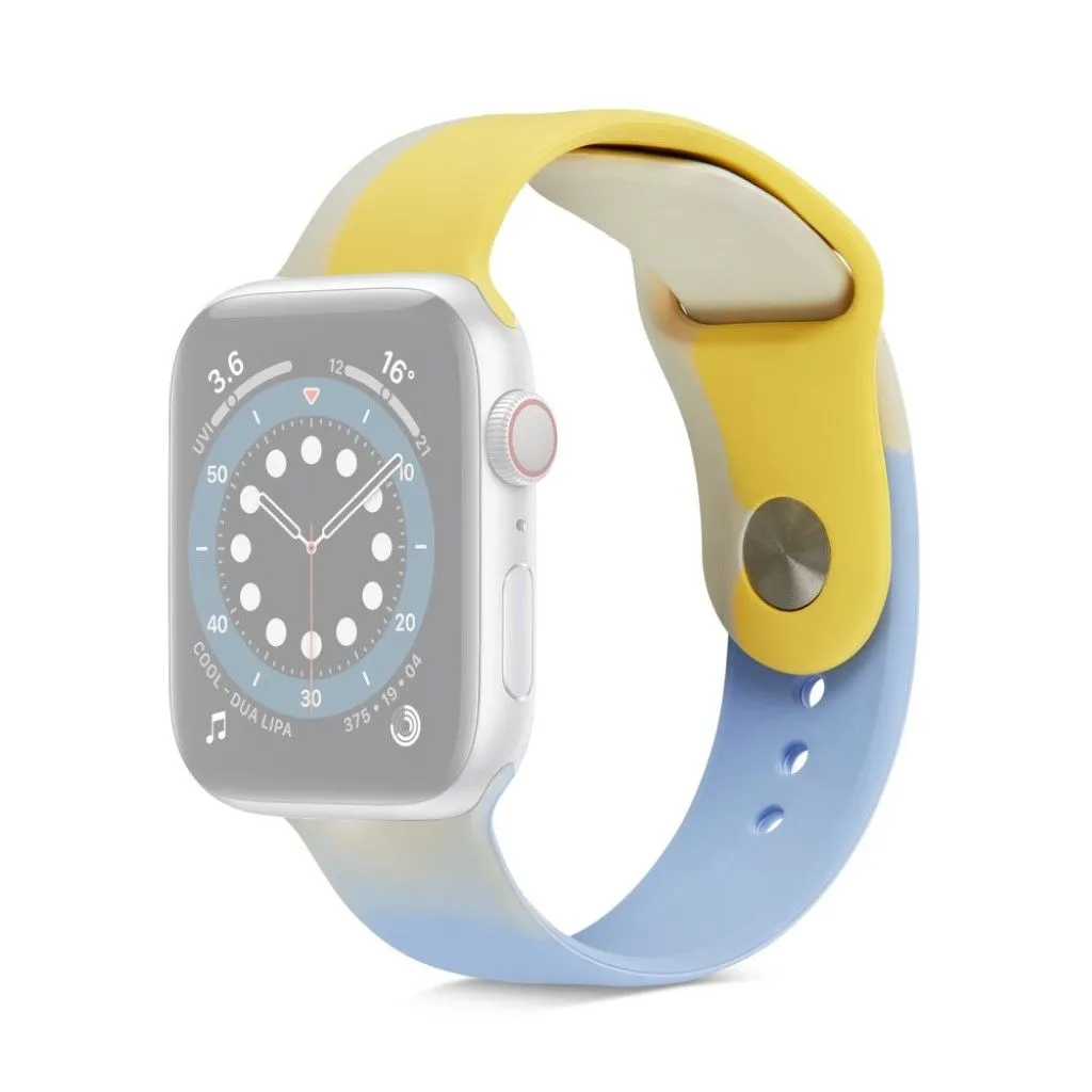 Apple Watch 40mm contrast color silicone watch strap - Yellow / White / Blue / Size: L