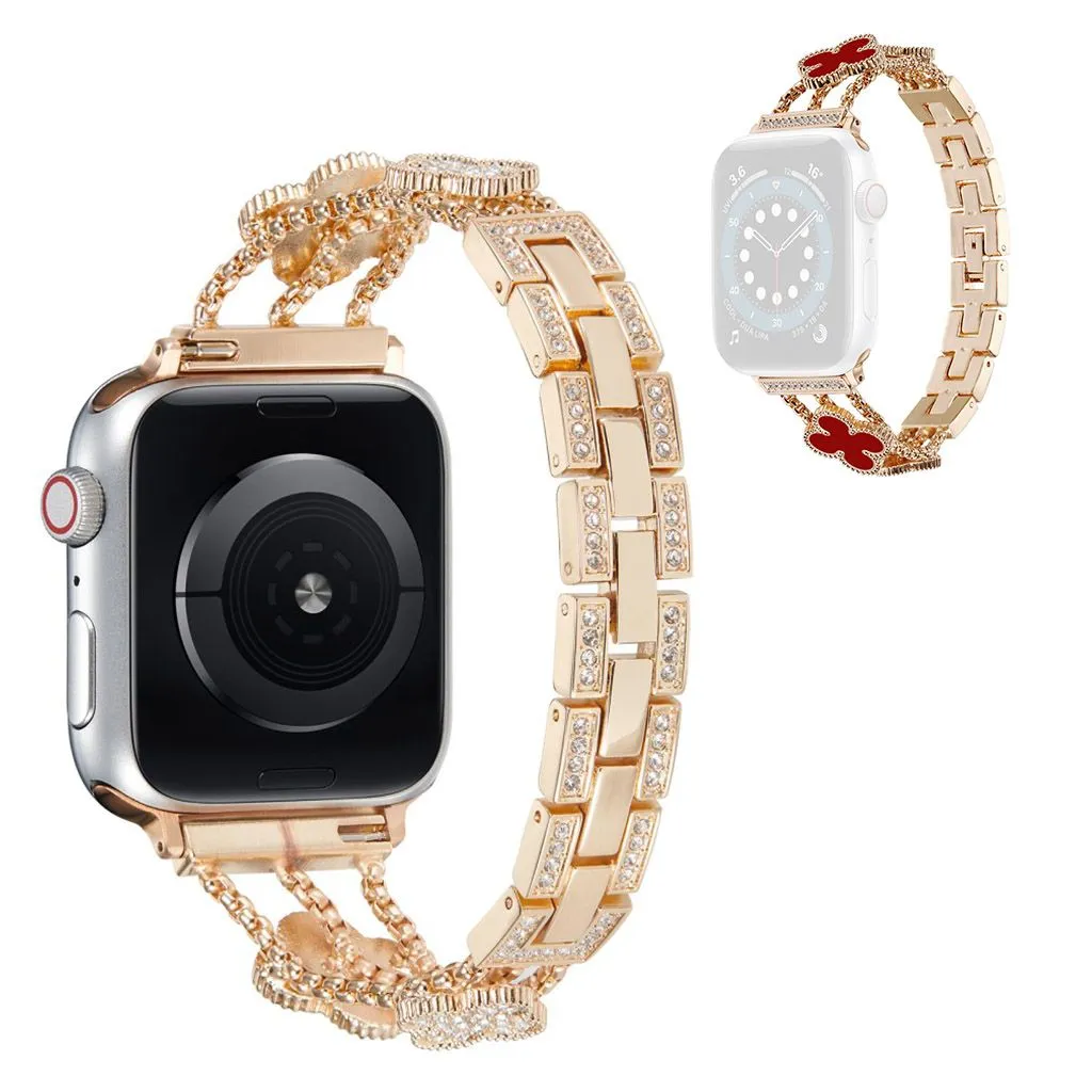 Apple Watch 42mm - 44mm flower décor rhinestone watch strap - Rose Gold / Red