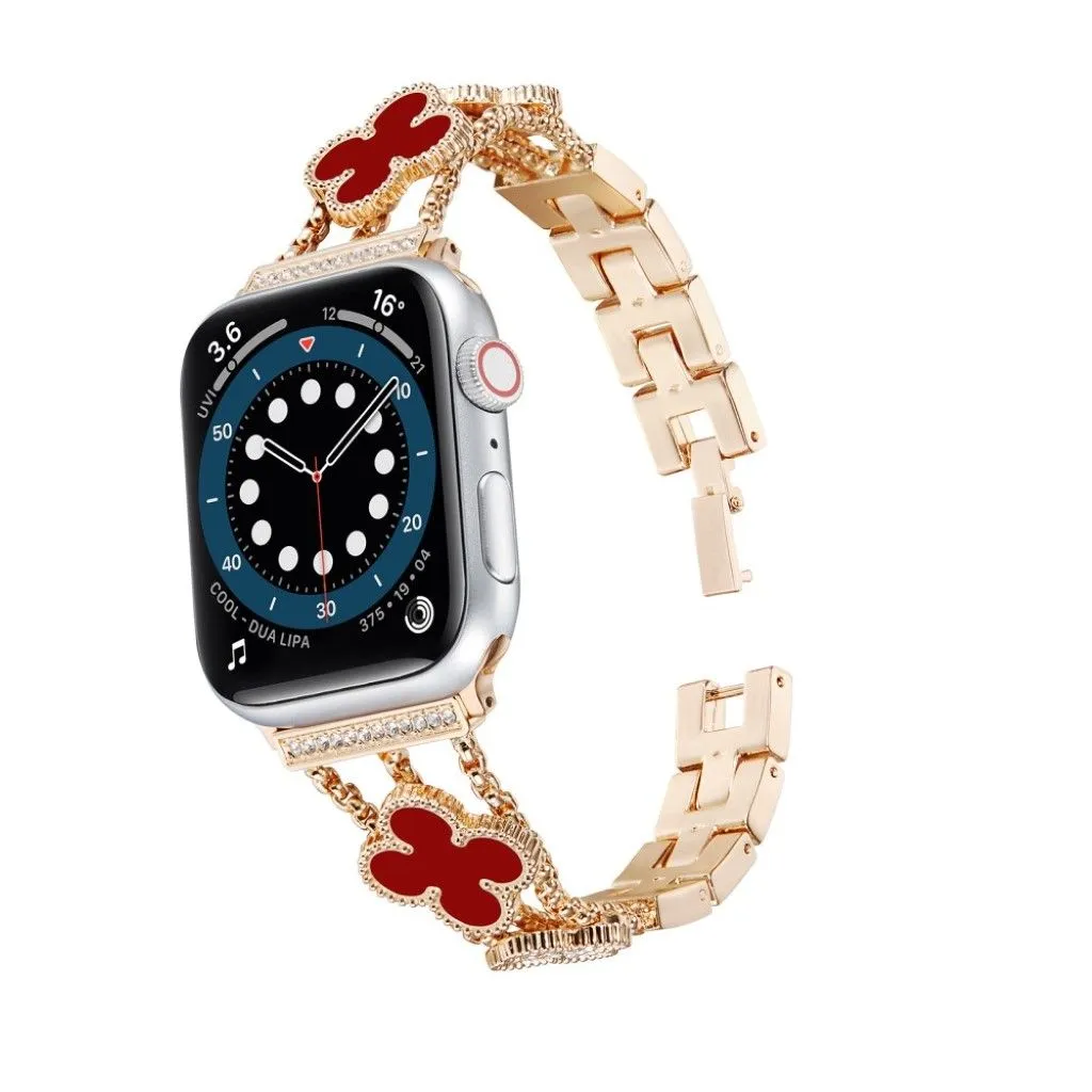 Apple Watch 42mm - 44mm flower décor rhinestone watch strap - Rose Gold / Red