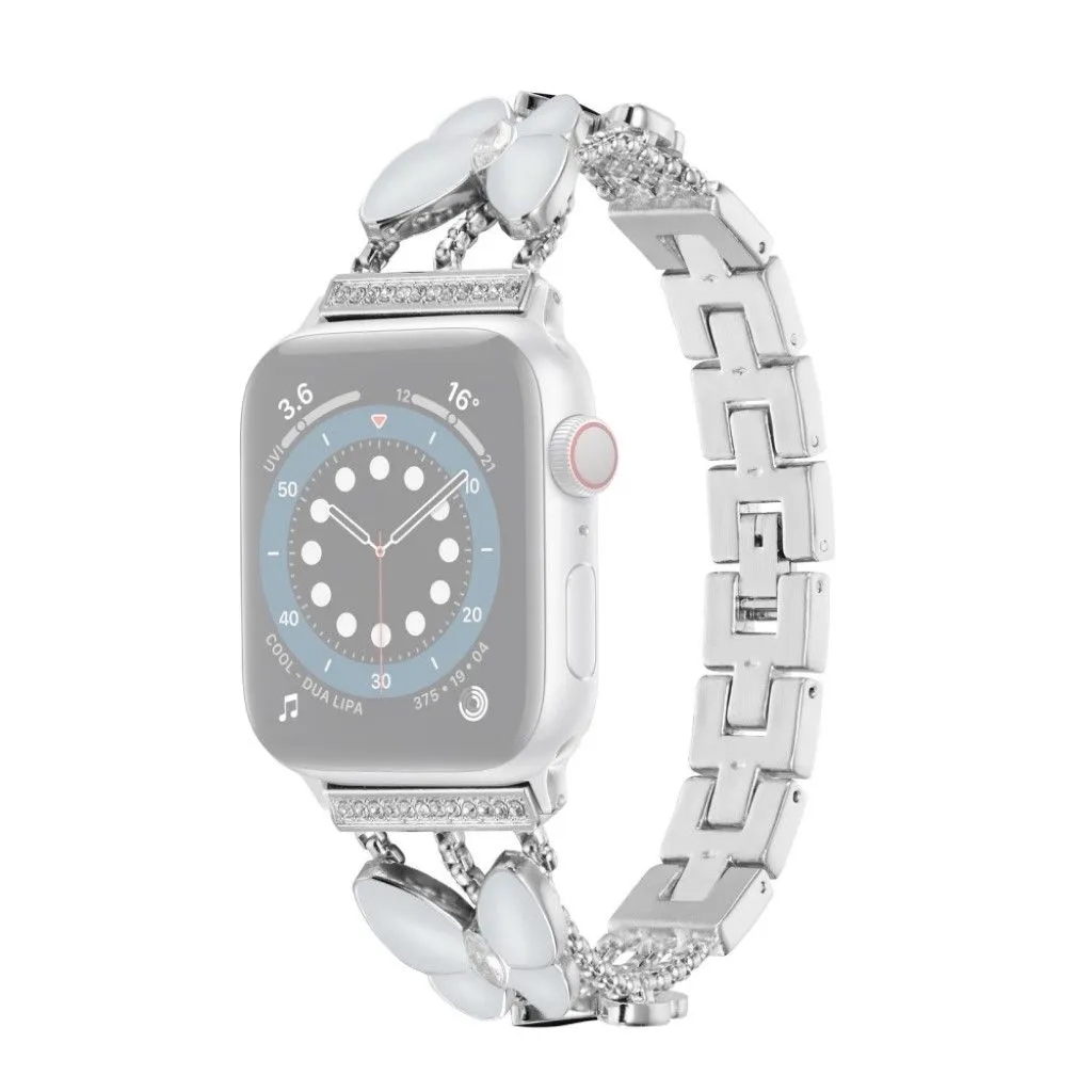 Apple Watch 42mm - 44mm rhinestone butterfly décor watch strap - Silver / Grey