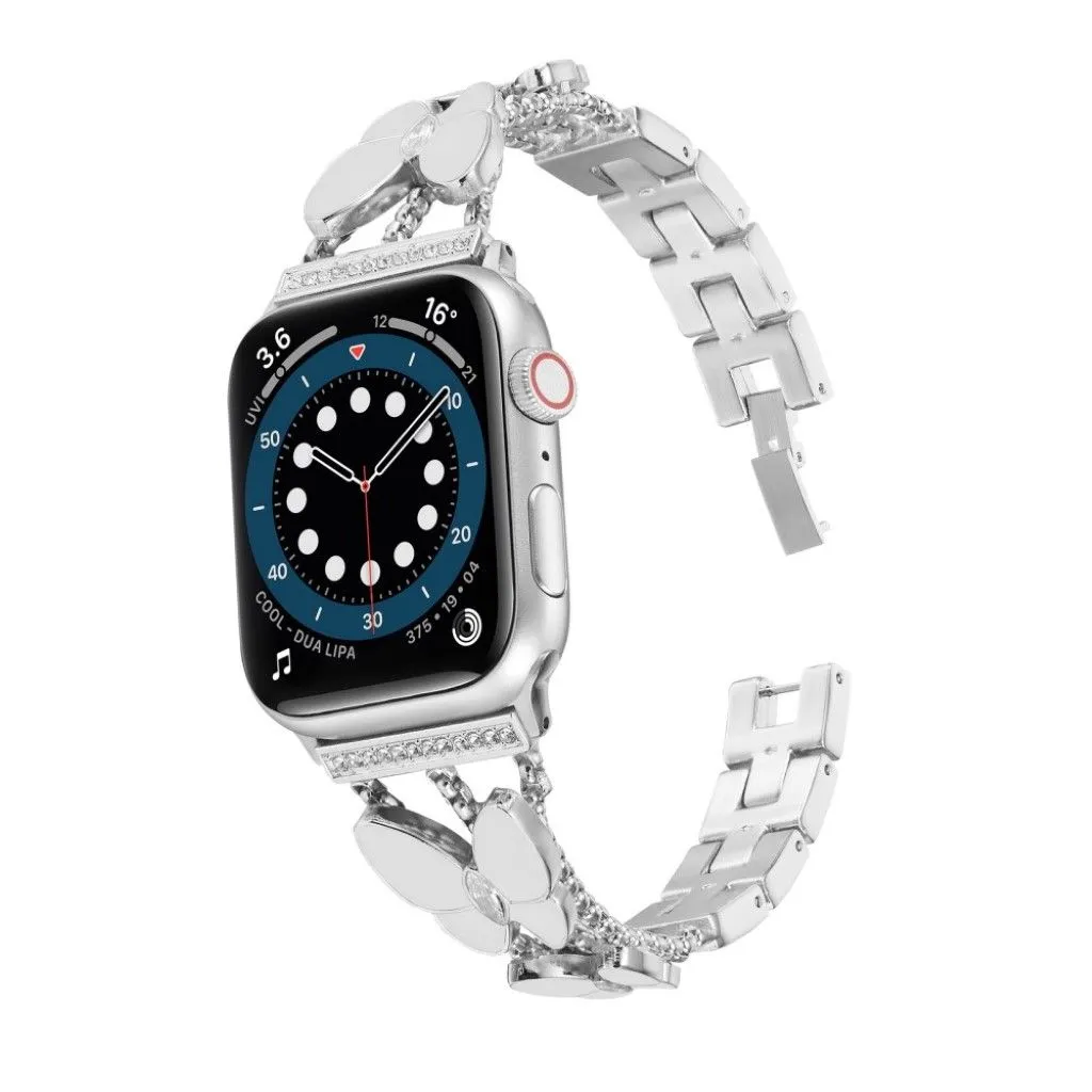 Apple Watch 42mm - 44mm rhinestone butterfly décor watch strap - Silver / Grey