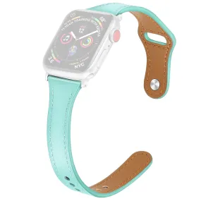 Apple Watch (45mm) stitching line genuine leather watch strap - Green / Size: L