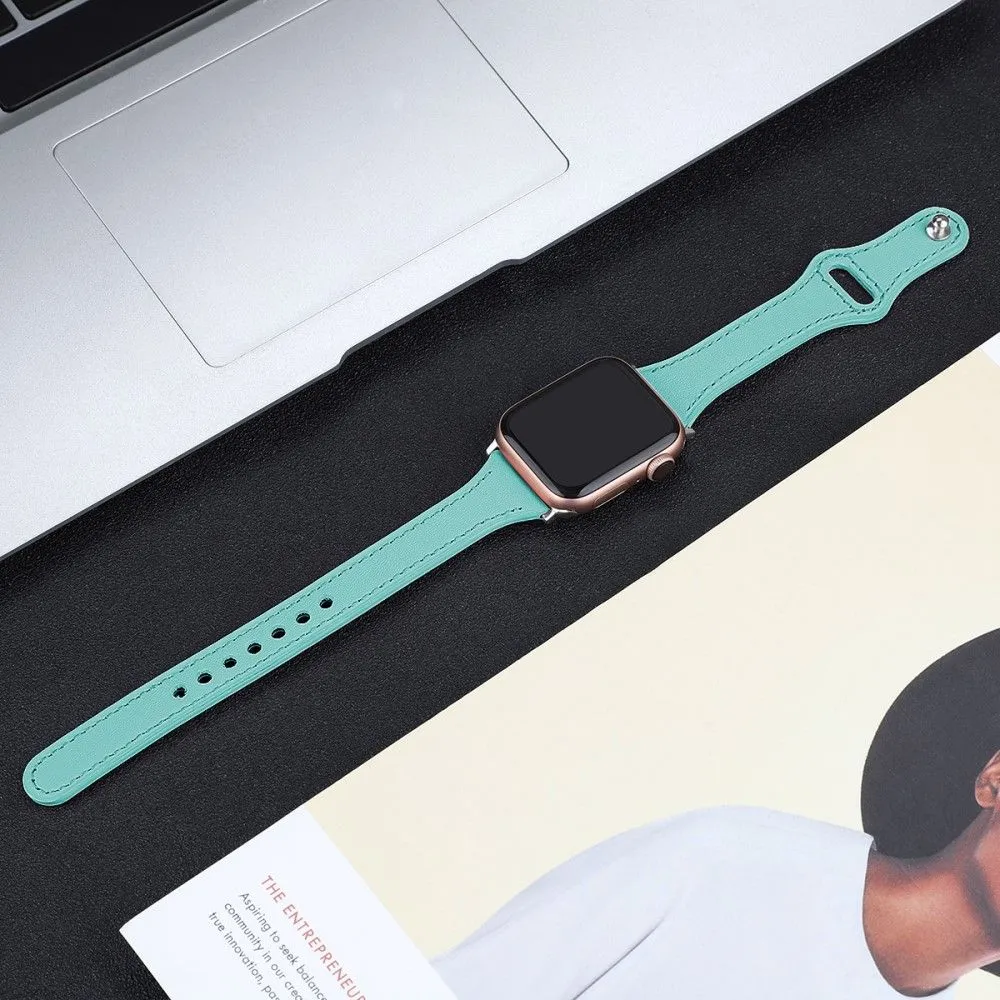 Apple Watch (45mm) stitching line genuine leather watch strap - Green / Size: L