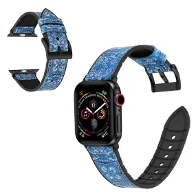 Apple Watch Series 6 / 5 44mm silicone   leather coated watch band - Dark Blue