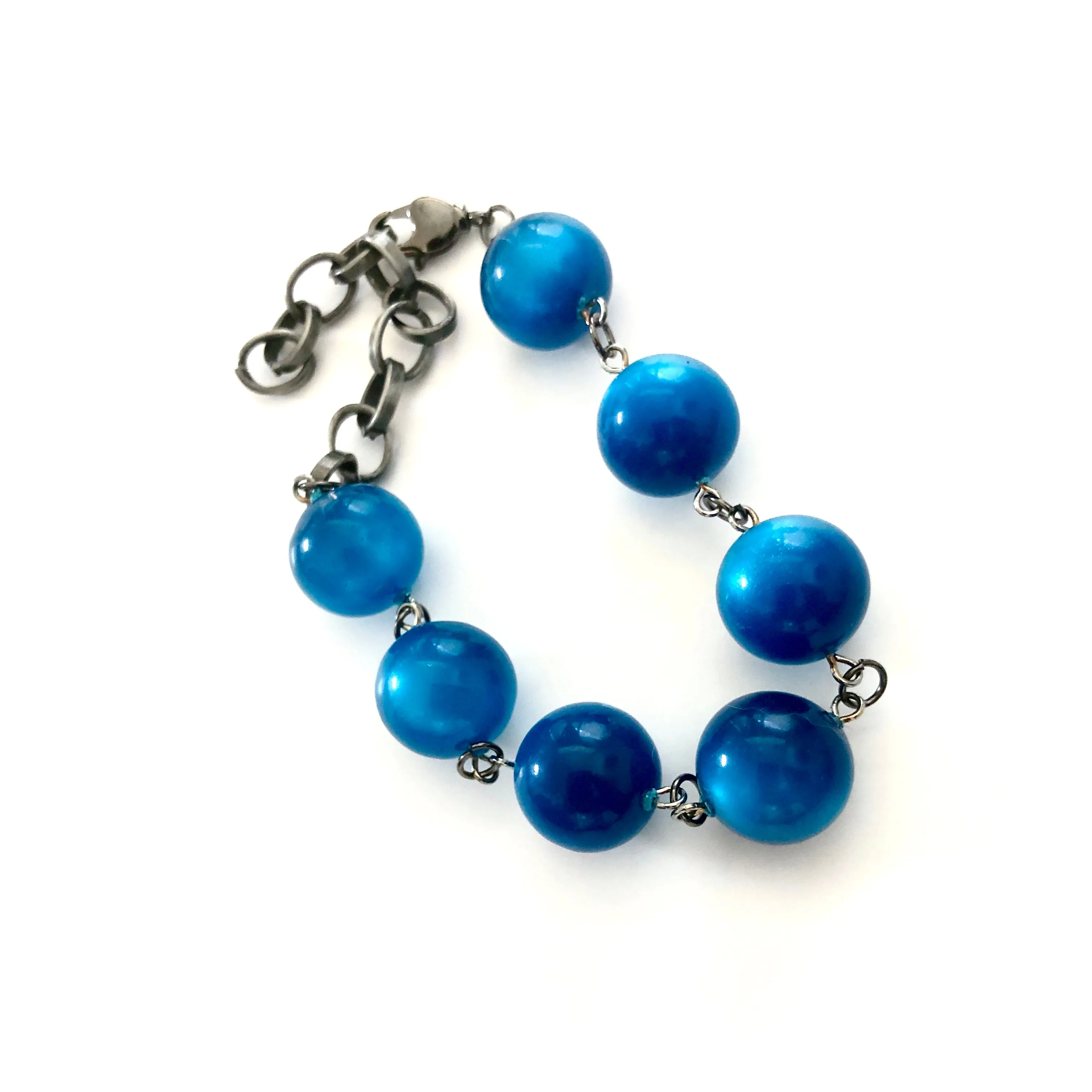 Aqua Blue Moonglow Lucite Bubble Stations Bracelet