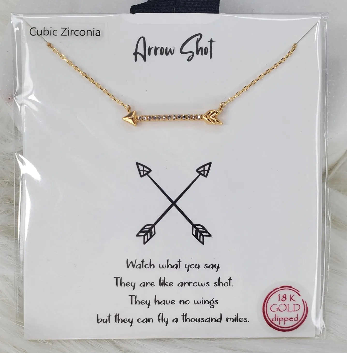 Arrow Shot 16-inch necklace with 2-inch extender and cubic zirconia decorated horizontal arrow pendant