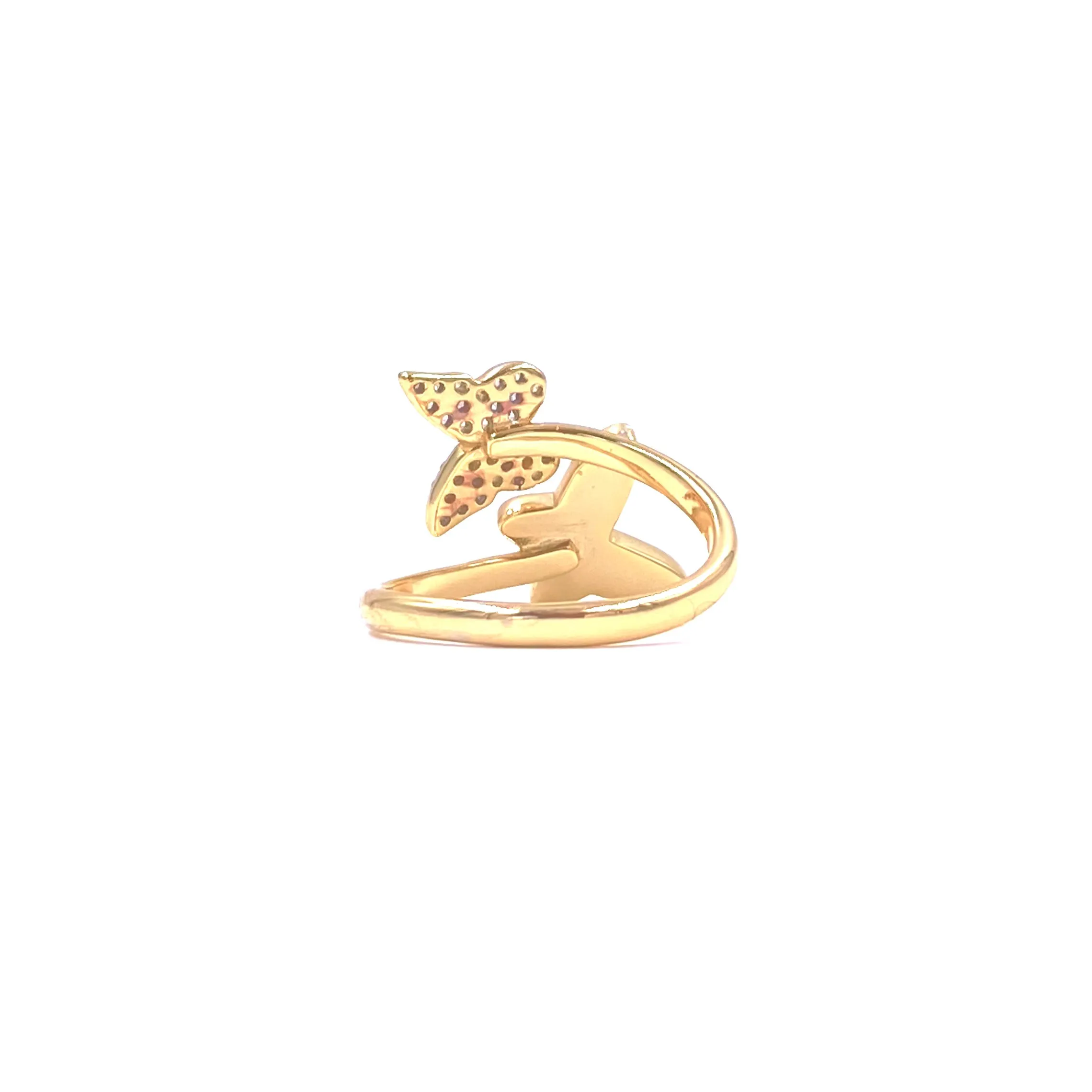 Ashley Gold Stainless Steel Gold Plated CZ And Enamel Double Butterfly Design Ring