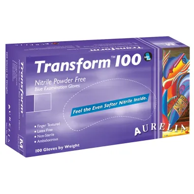 Aurelia Transform Finger-Textured Blue Powder Free LARGE Nitrile Gloves 100's