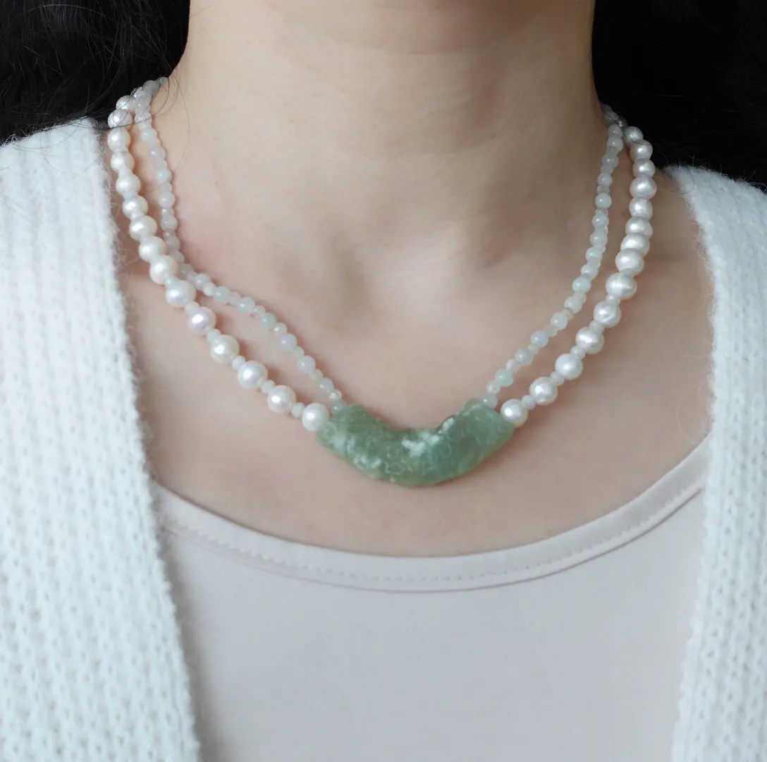 Auspicious Clouds Mint Jade Huang Beaded Necklace