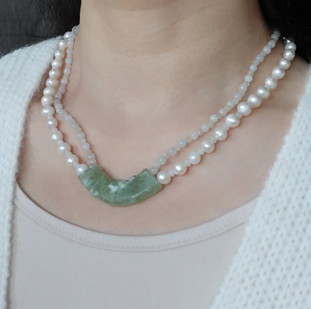 Auspicious Clouds Mint Jade Huang Beaded Necklace