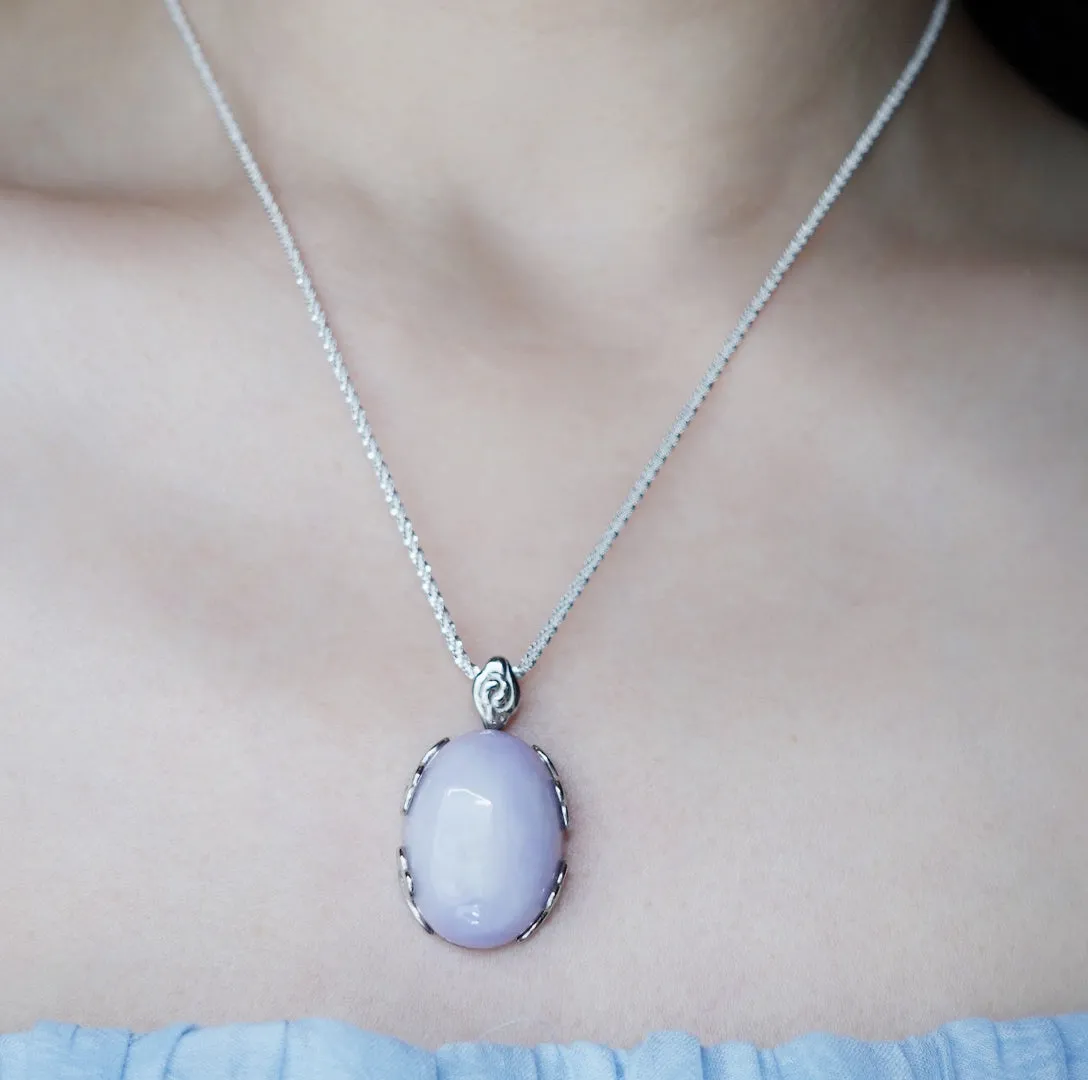 Auspicious Clouds Oval Purple Jadeite Pendant