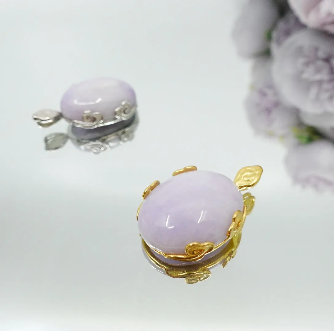 Auspicious Clouds Oval Purple Jadeite Pendant