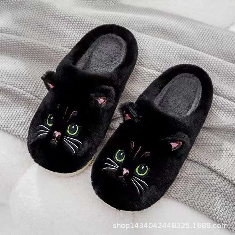 Autumn And Winter Cotton Slippers Men And Women Couple Kitty Cartoon