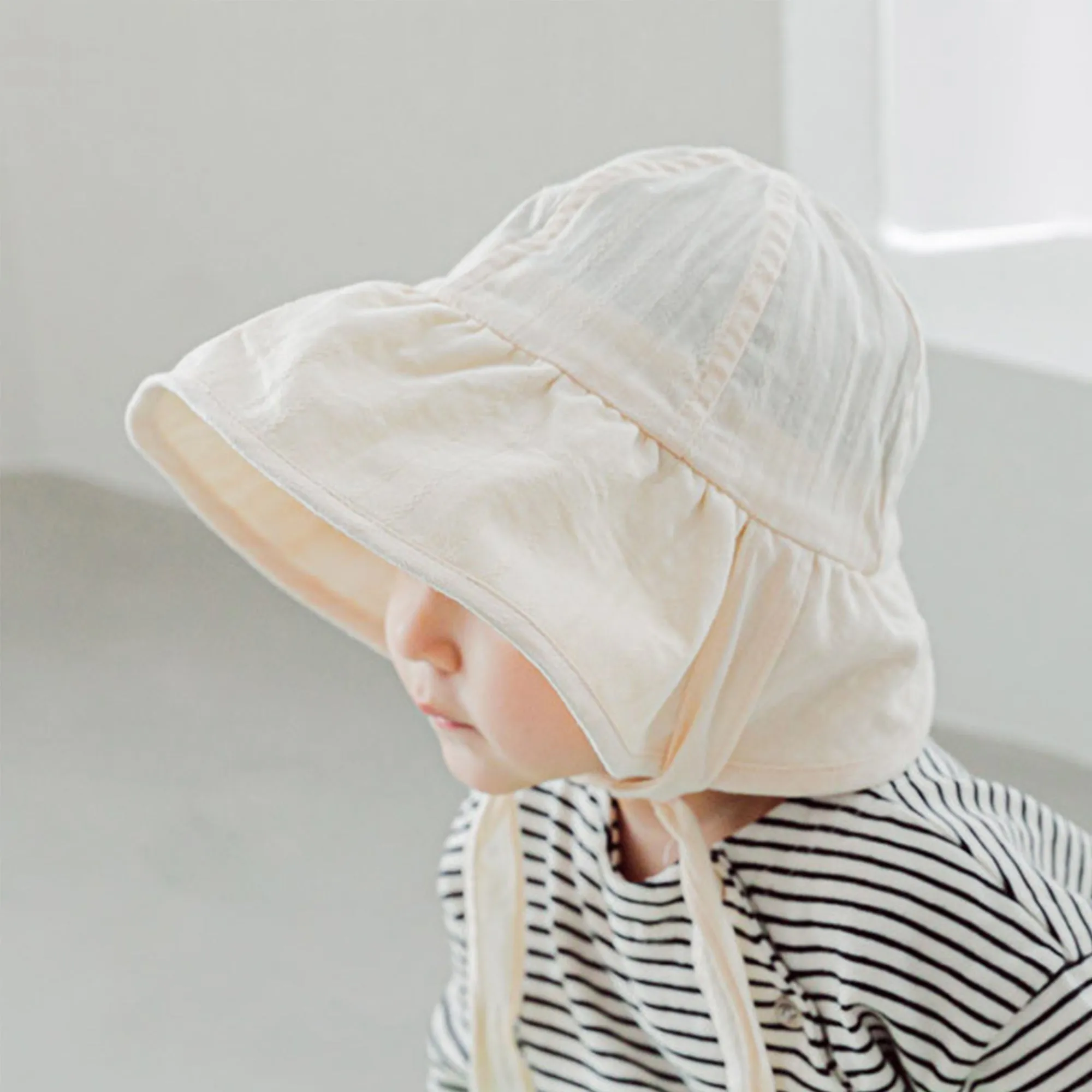 Baby Wide Brim Floppy Sun Bonnet Lacy Victorian Hat | Apricot Beige