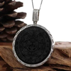 Baikalla "Aztec Calendar" Genuine Black Nephrite Jade Pendant withVVS1 DEF Moissanite