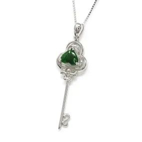 Baikalla™ "Heart Key" 18k White Gold Genuine Burmese Jadeite Key Pendant Necklace