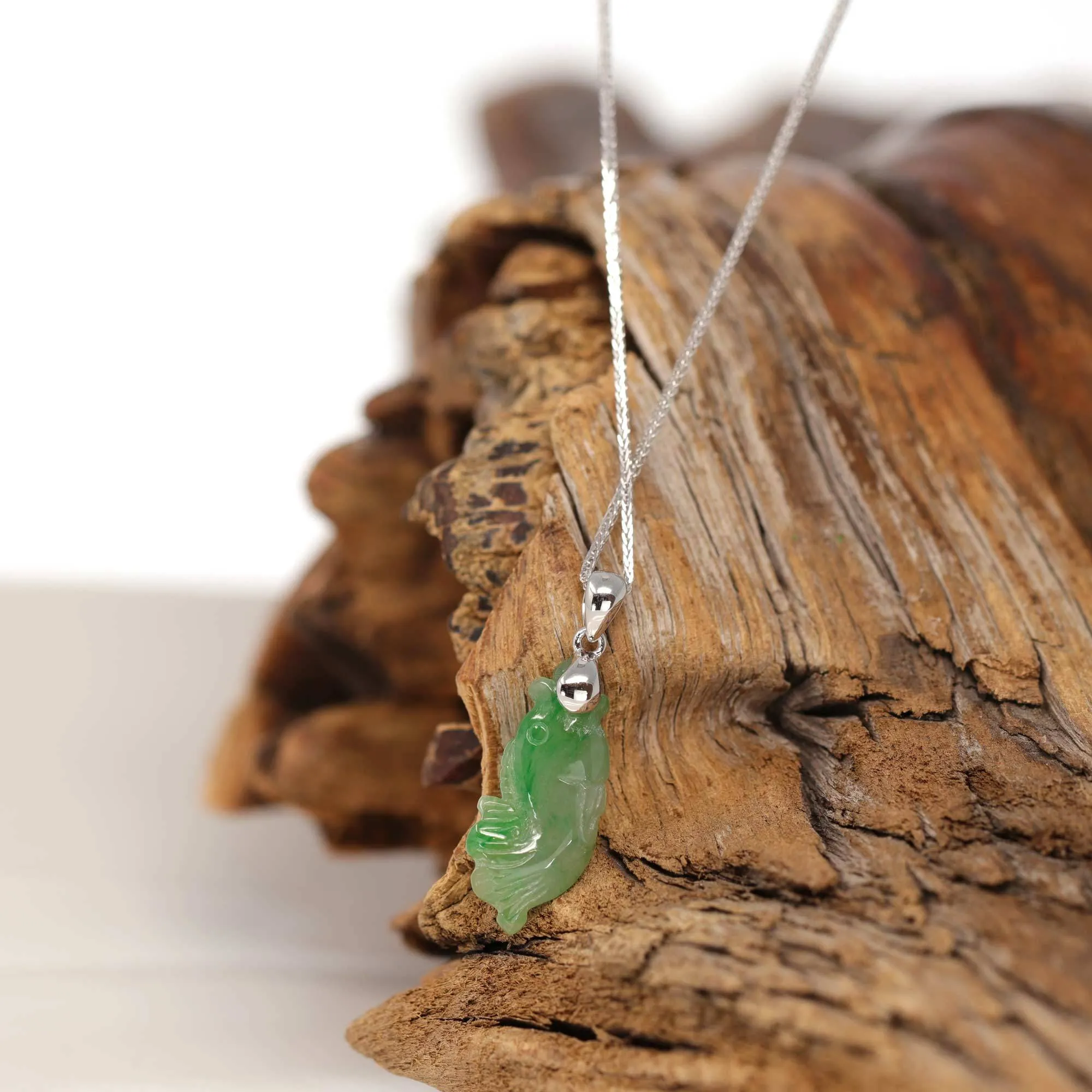 Baikalla "Prosperity Every Year (年年有鱼)" Lucky Fish Carving Pendant Necklace Natural Jadeite Jade