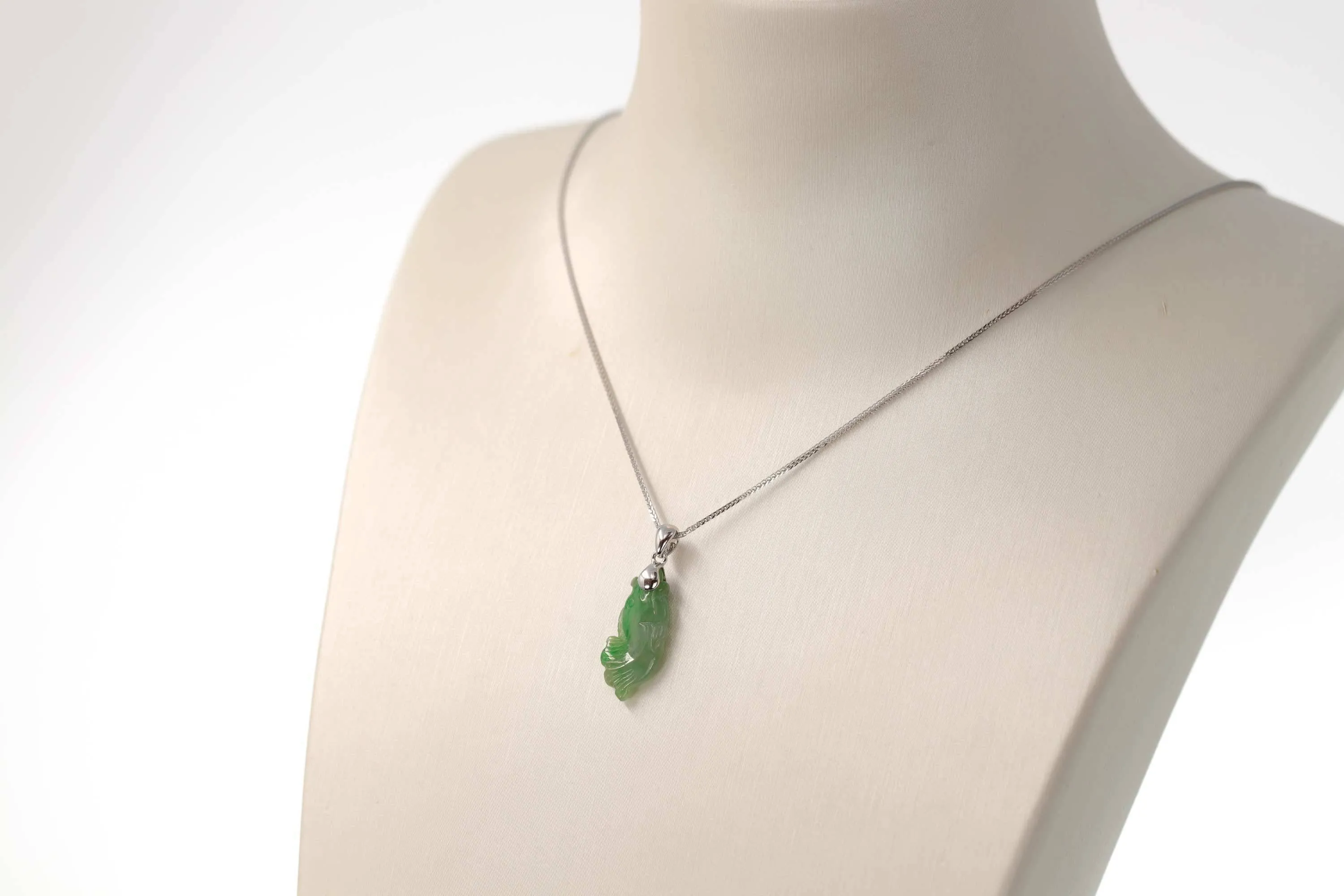 Baikalla "Prosperity Every Year (年年有鱼)" Lucky Fish Carving Pendant Necklace Natural Jadeite Jade