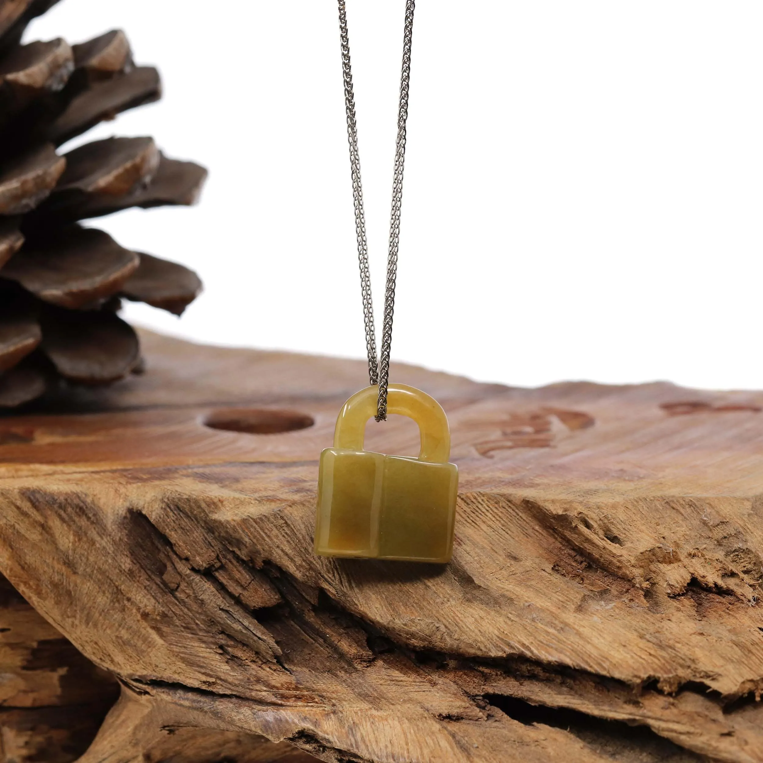 Baikalla Yellow Jadeite Jade Lock Necklace Pendant