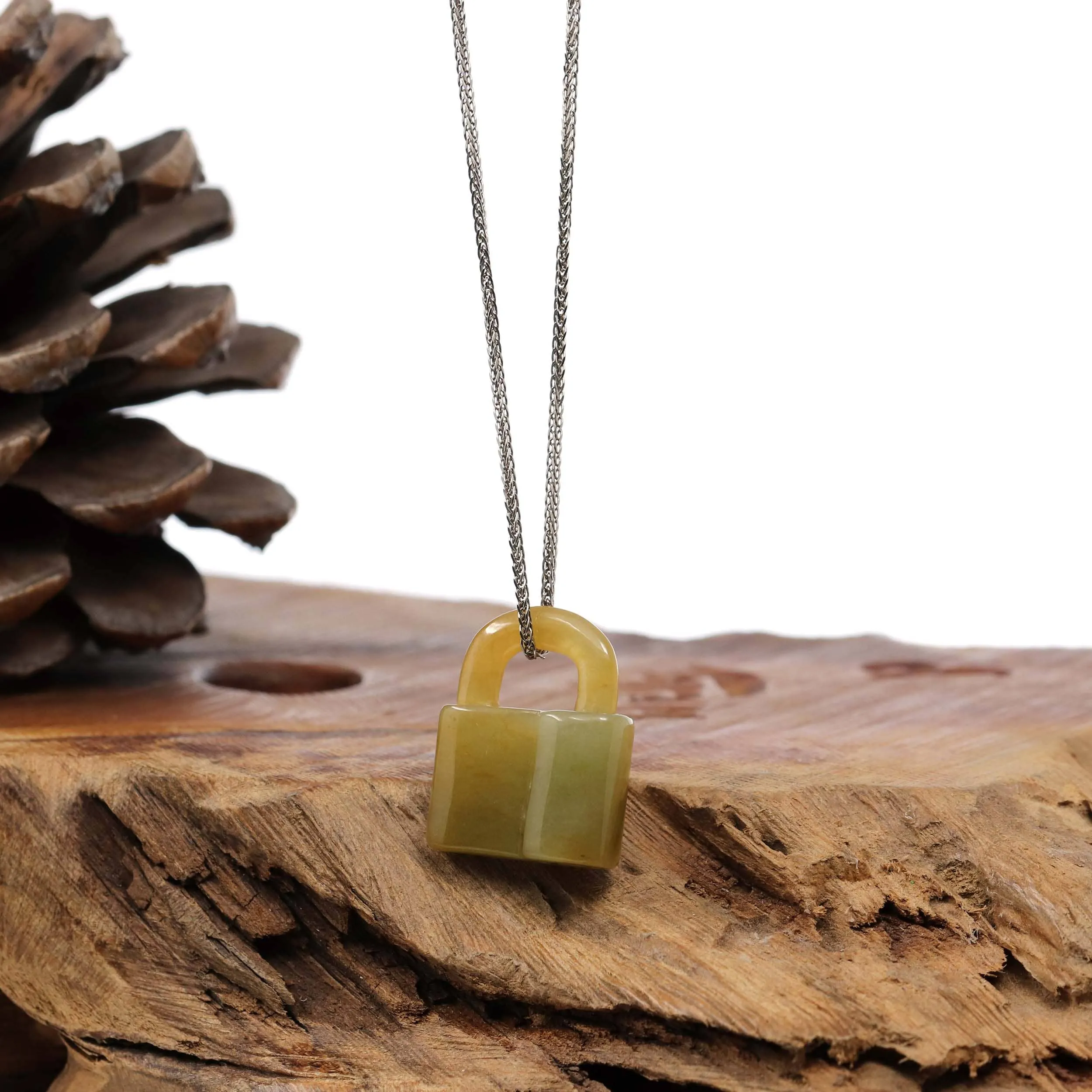 Baikalla Yellow Jadeite Jade Lock Necklace Pendant