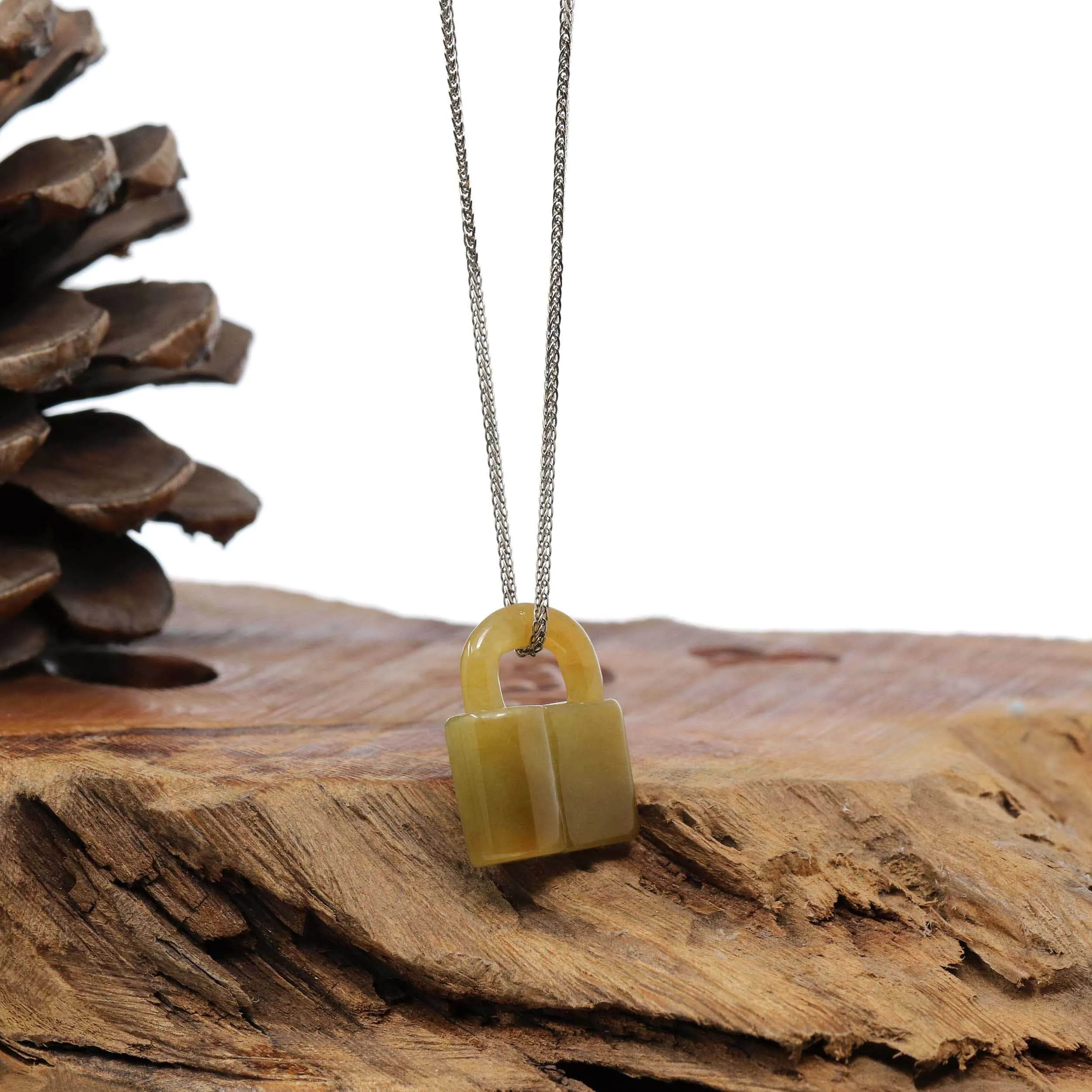 Baikalla Yellow Jadeite Jade Lock Necklace Pendant