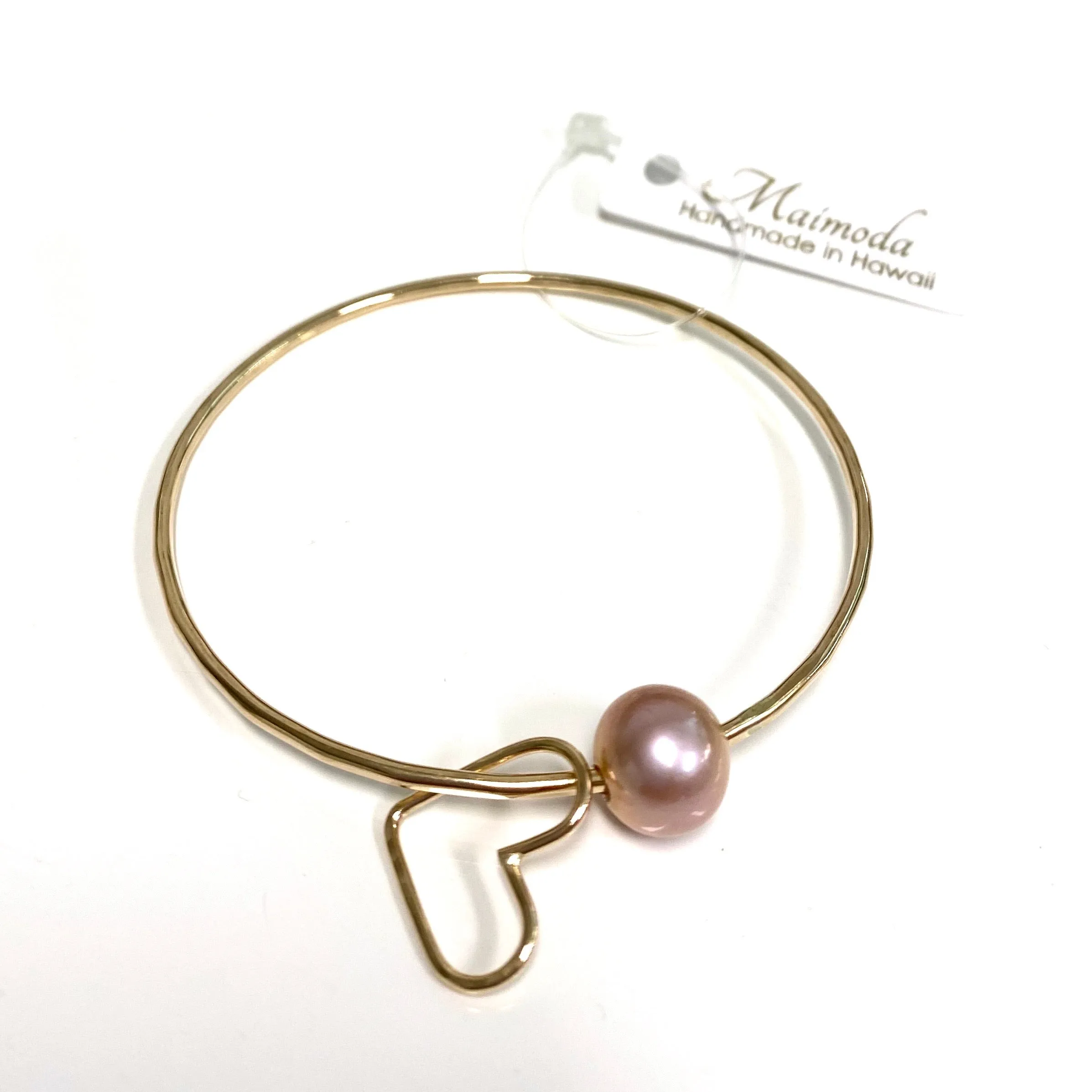 Bangle Lani - pink pearl & heart charm (B255)