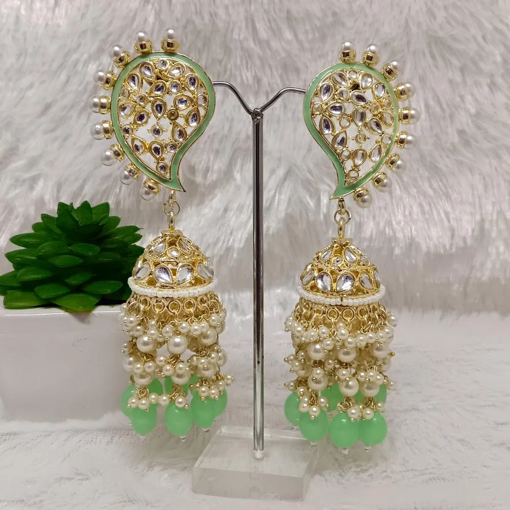 Bhavi Jewels Gold Plated Kundan Stone & Meenakari Jhumkis Earrings