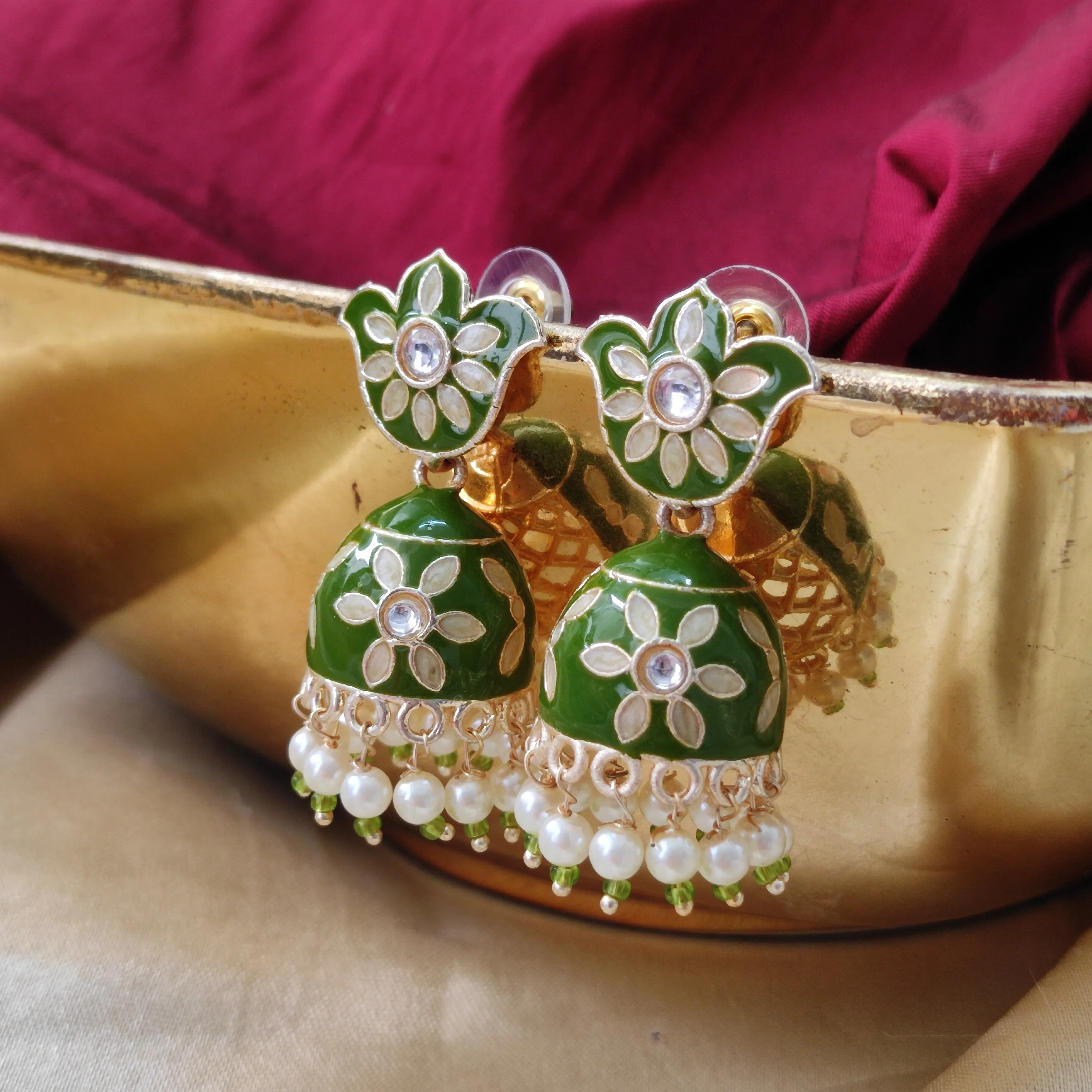 Bhavi Jewels Gold Plated Meenakari Jhumi Earring