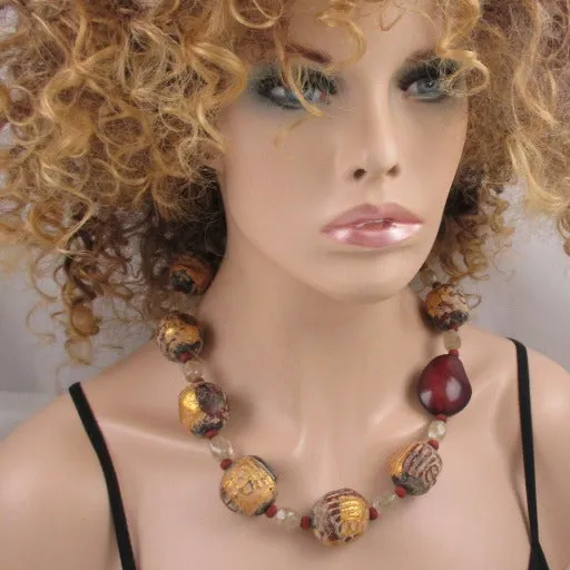 Big Bold Statement Necklace Terracotta Mala Beads and Tree Nut