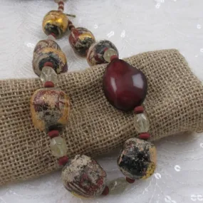 Big Bold Statement Necklace Terracotta Mala Beads and Tree Nut