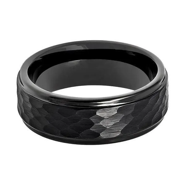 Black Hammered Stepped Edges Tungsten Carbide Ring For Men 8mm