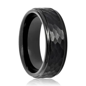 Black Hammered Stepped Edges Tungsten Carbide Ring For Men 8mm