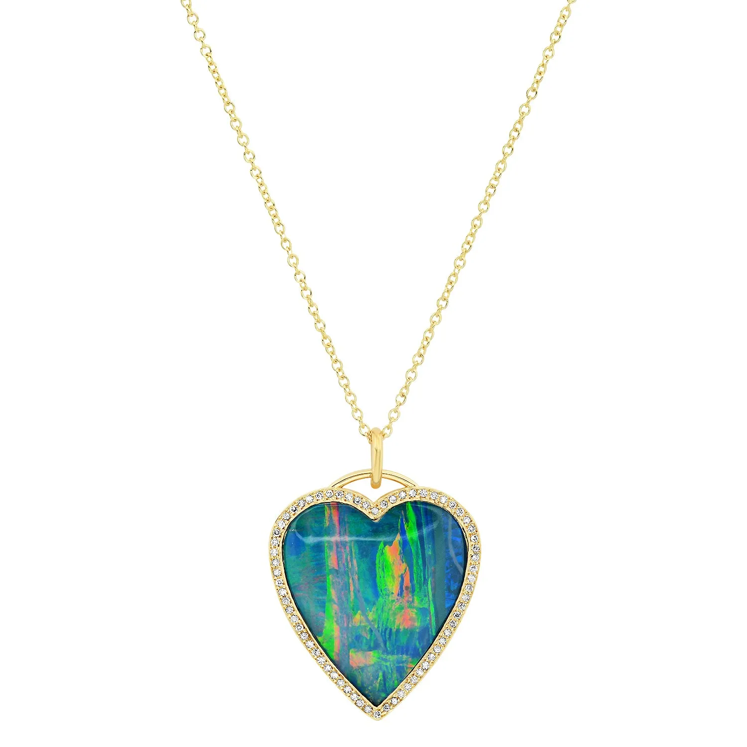 Blue Boulder Opal Inlay Heart Necklace with Diamonds