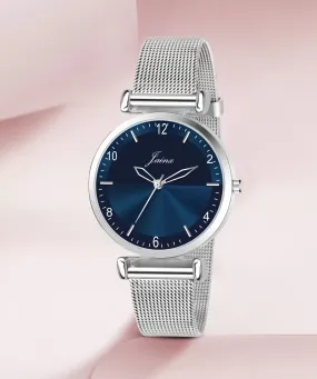 Blue Dial Stainless Steel Mesh Chain Analog Watch - For Women JW691