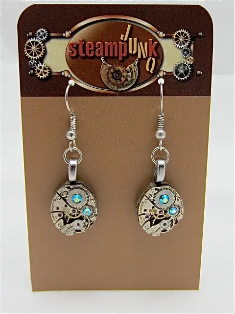 Blue Ice  - Steampunk Earrings - Repurposed art