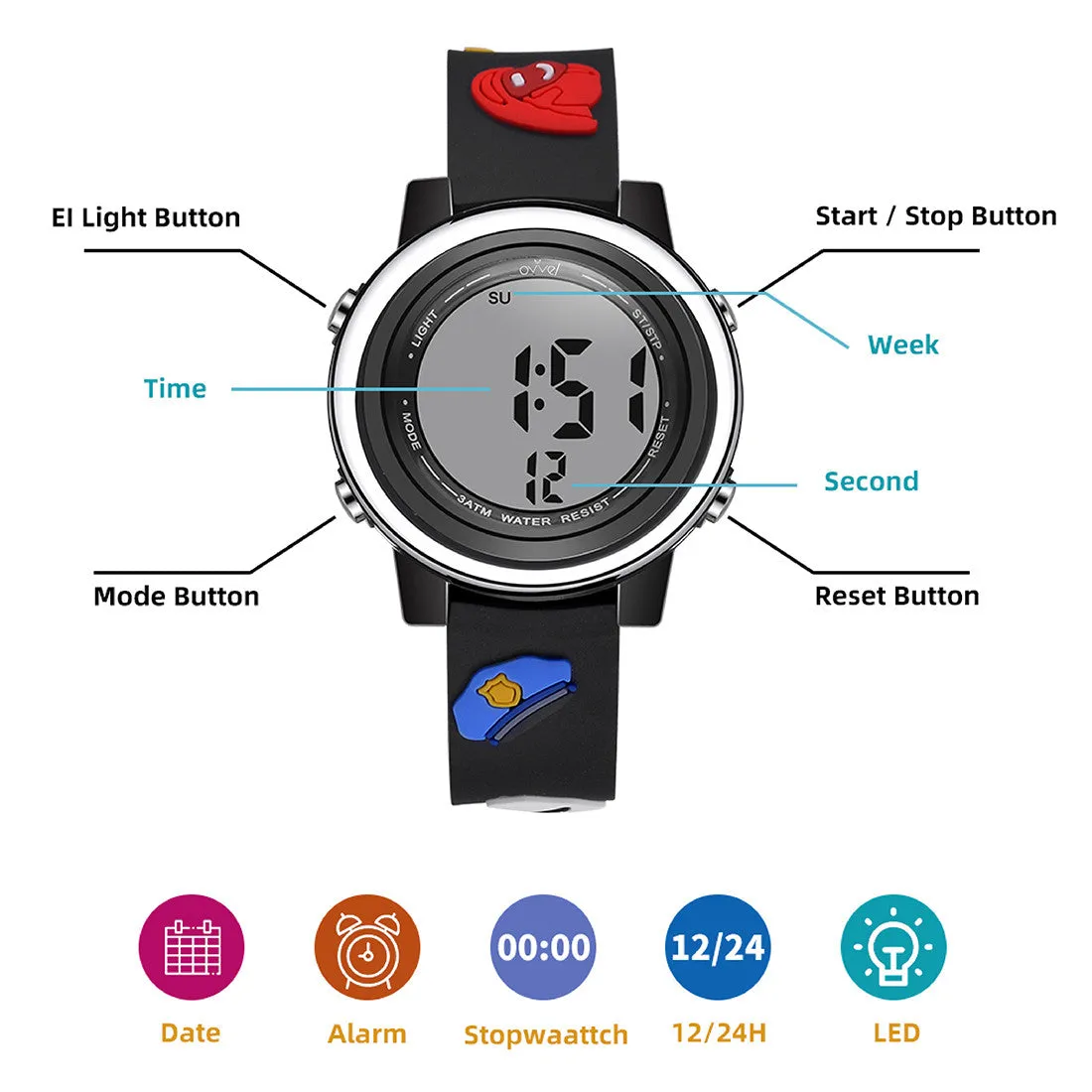 Boys Digital Sports Watch with many features - Professional Hats