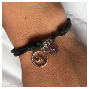 Bracelet Sliding Knots Wave Black with Amethyst