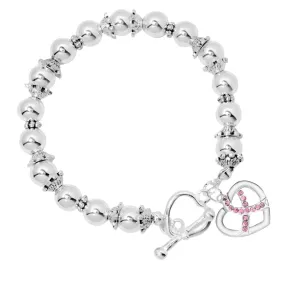 Breast Cancer Pink Crystal Ribbon Beaded Bracelets