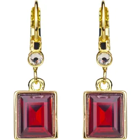 Brilliant Emerald Cut Petite Leverback Earrings (Goldtone/Ruby Red)