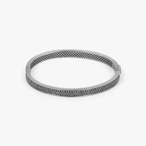 Buckingham Hinge Cuff Bangle in Rhodium Plated Silver with Black Diamonds